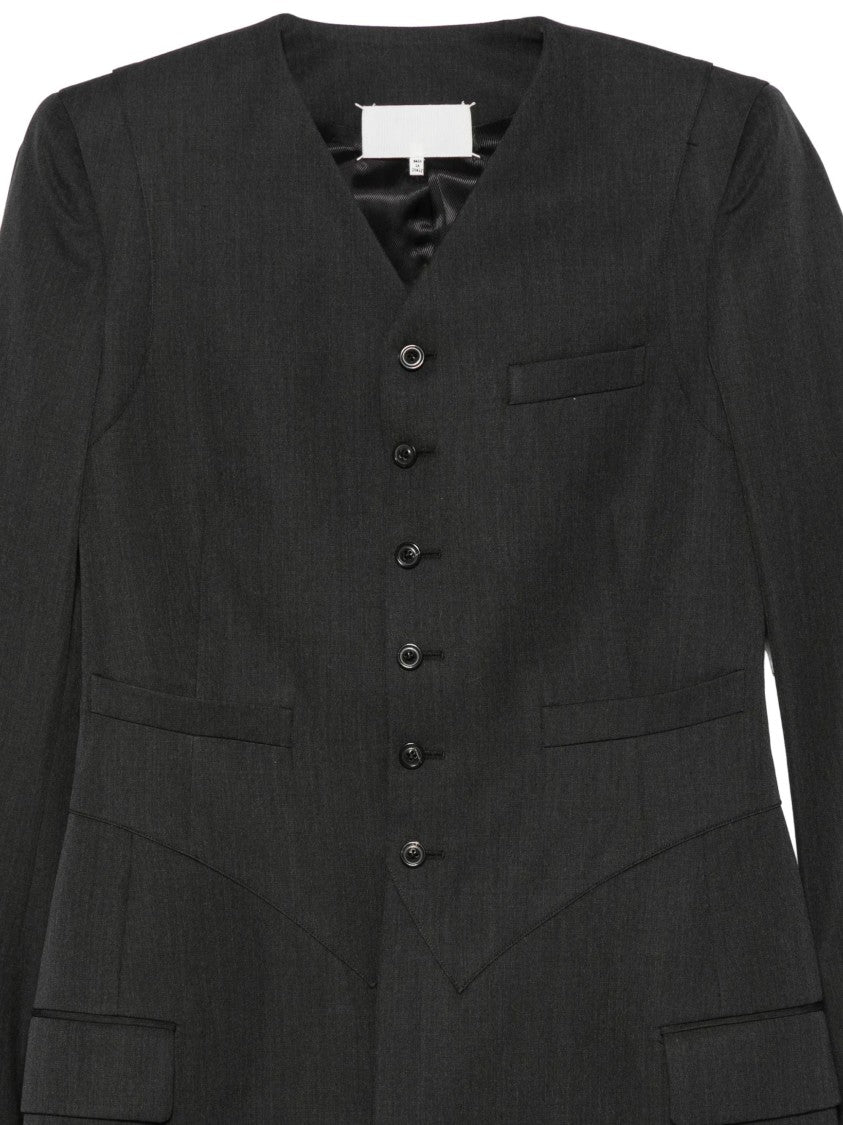 Maison Margiela Grey V-Neck Single Breasted Long Coat