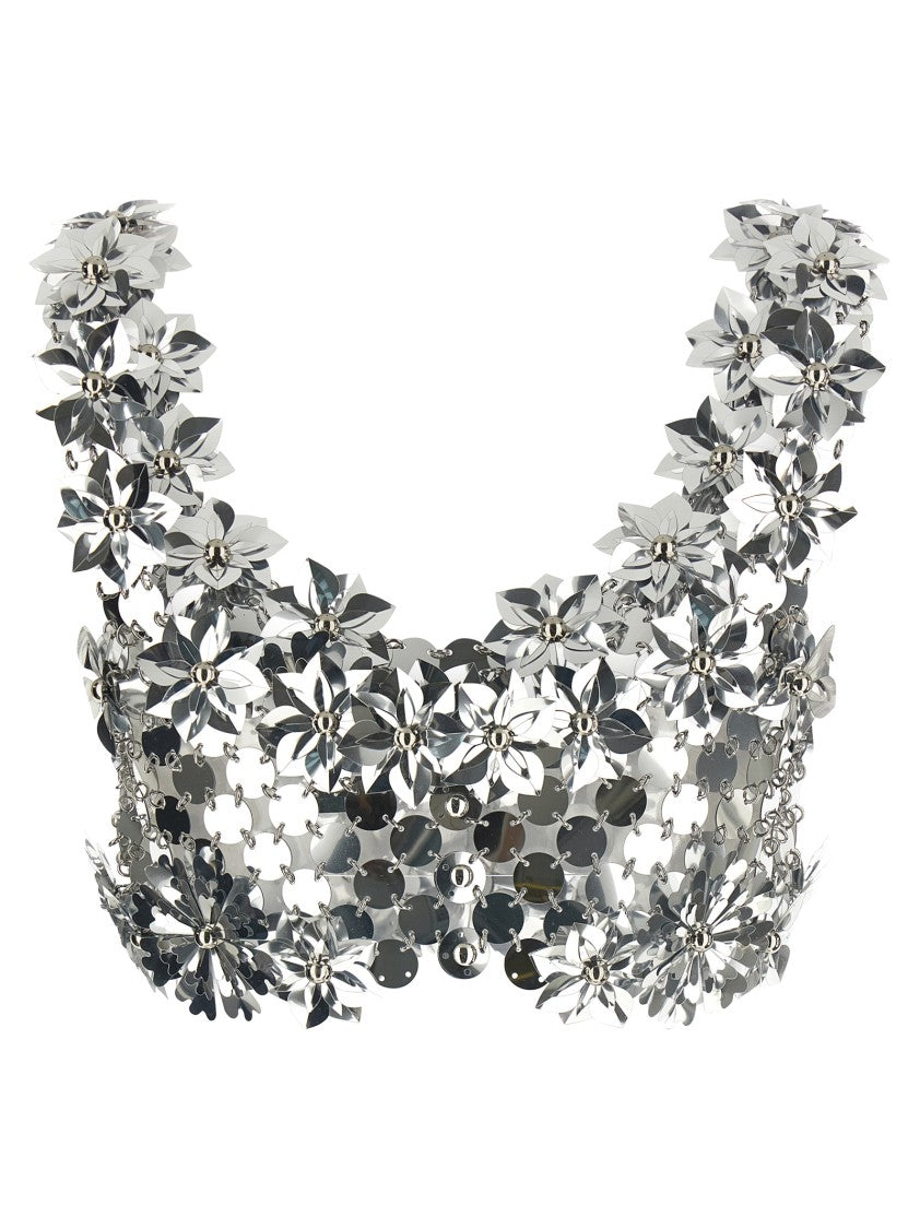Paco Rabanne Crop Bralette With 3D Floral Elements And Metal Accents