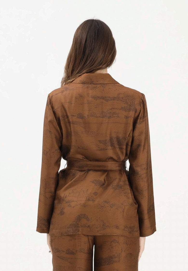 Max Mara Brown Scenic Print Jacket With Classic Collar