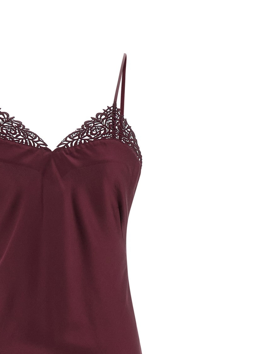 Twin-Set Satin Slip Dress With Lace Neckline