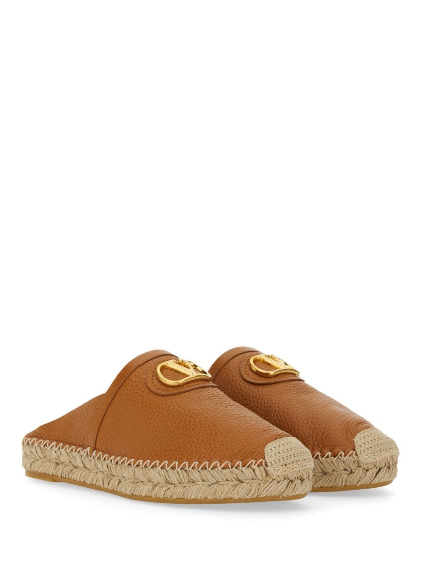 Valentino Garavani Brown Calf Leather Mules With Signature Logo