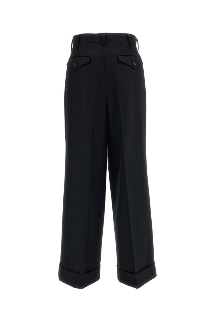 Junya Watanabe Black High-Rise Cuffed Wool Wide-Leg Pants
