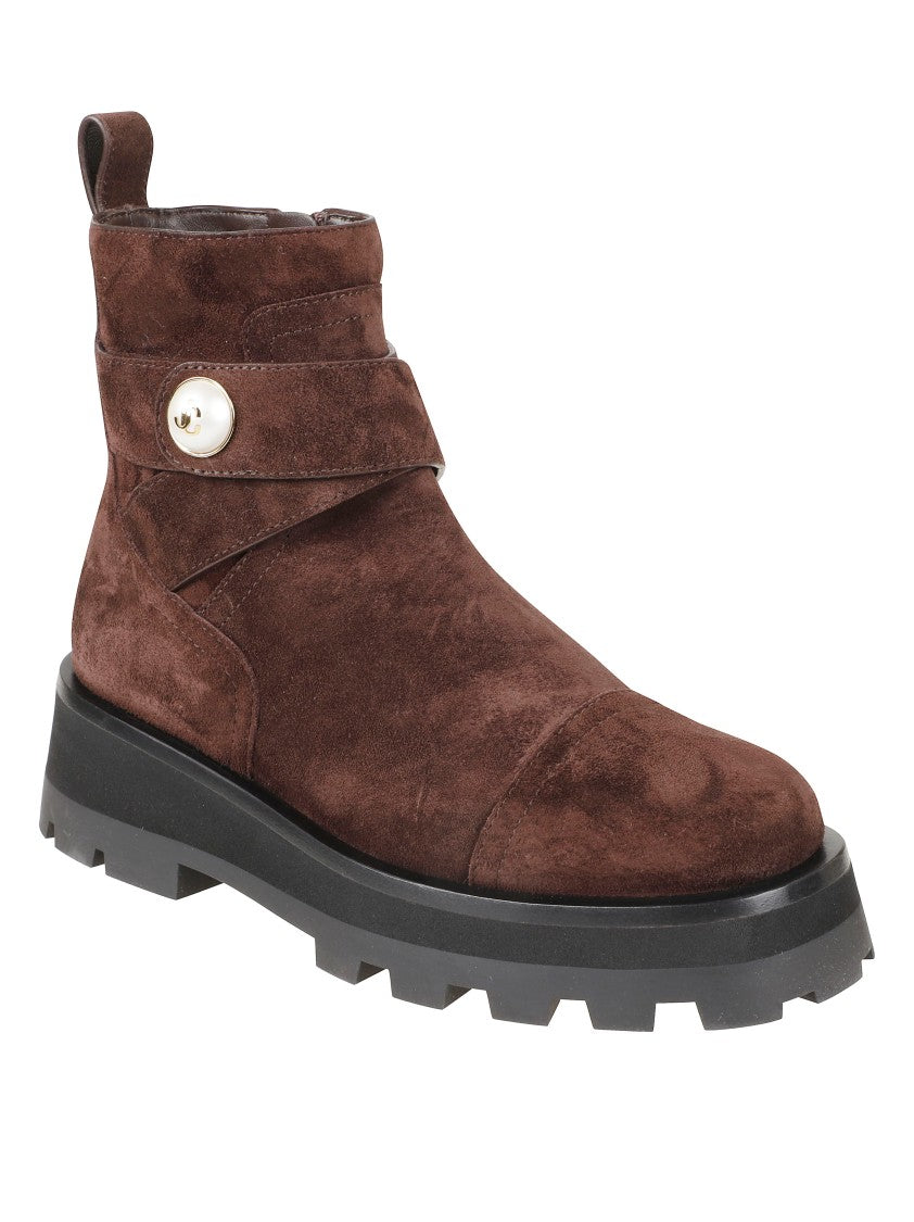 Jimmy Choo Brown Suede Ankle Boots With Decorative Strap Detail
