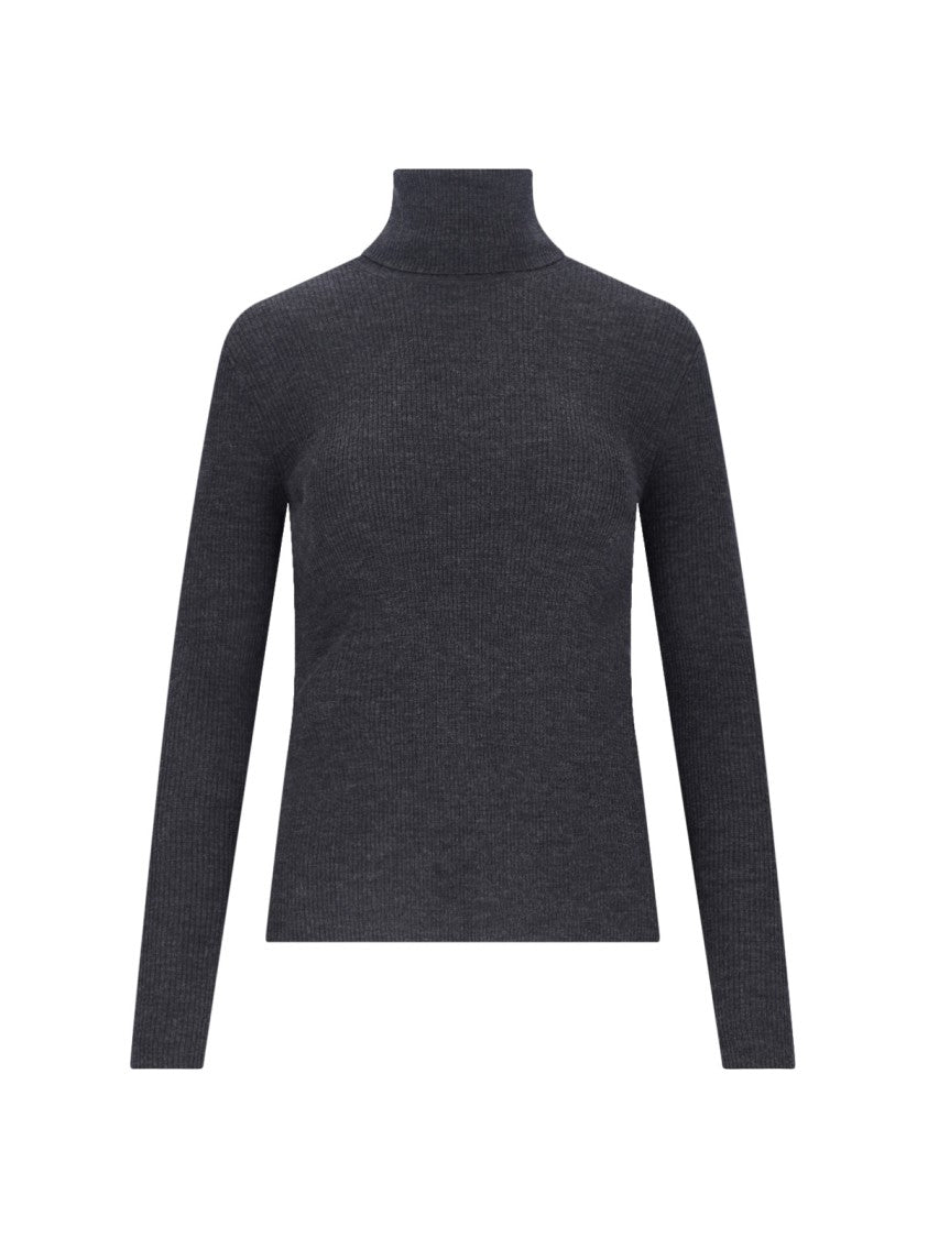 Parosh Classic Turtleneck In Gray Wool Ribbed Knit