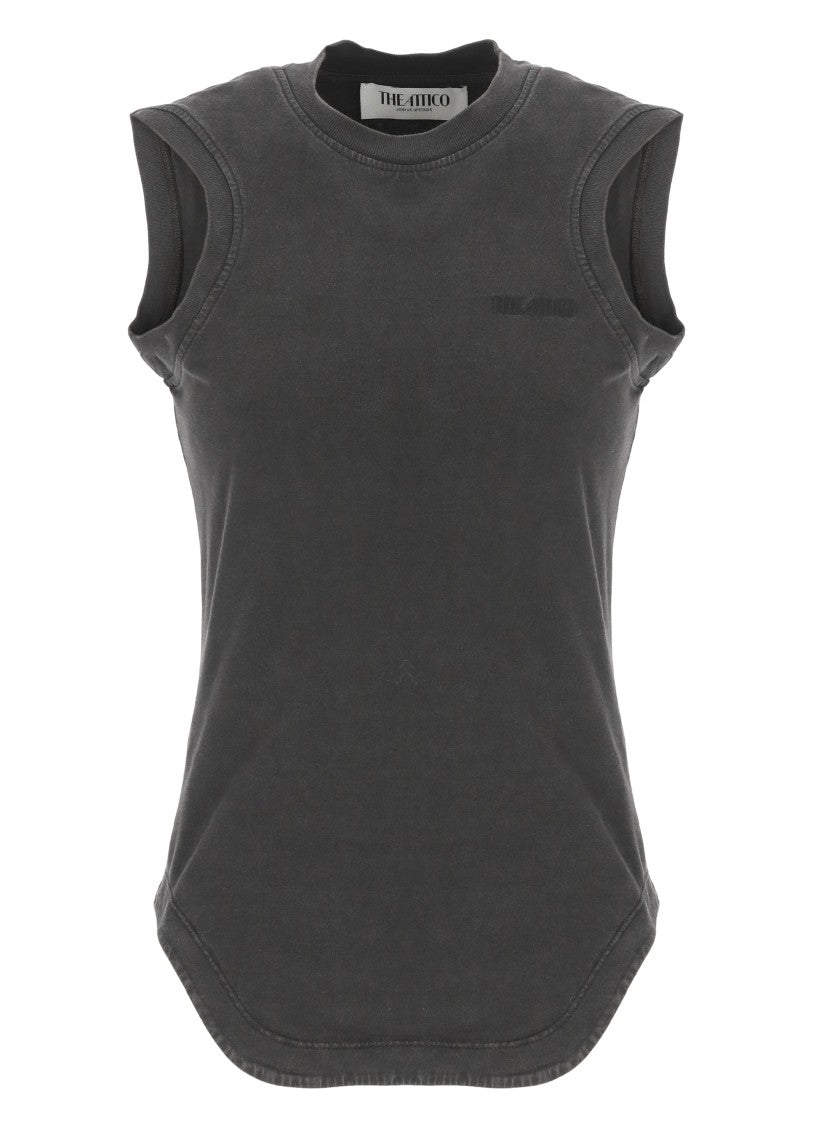 The Attico Black Reese Embroidered Cotton Tank Top