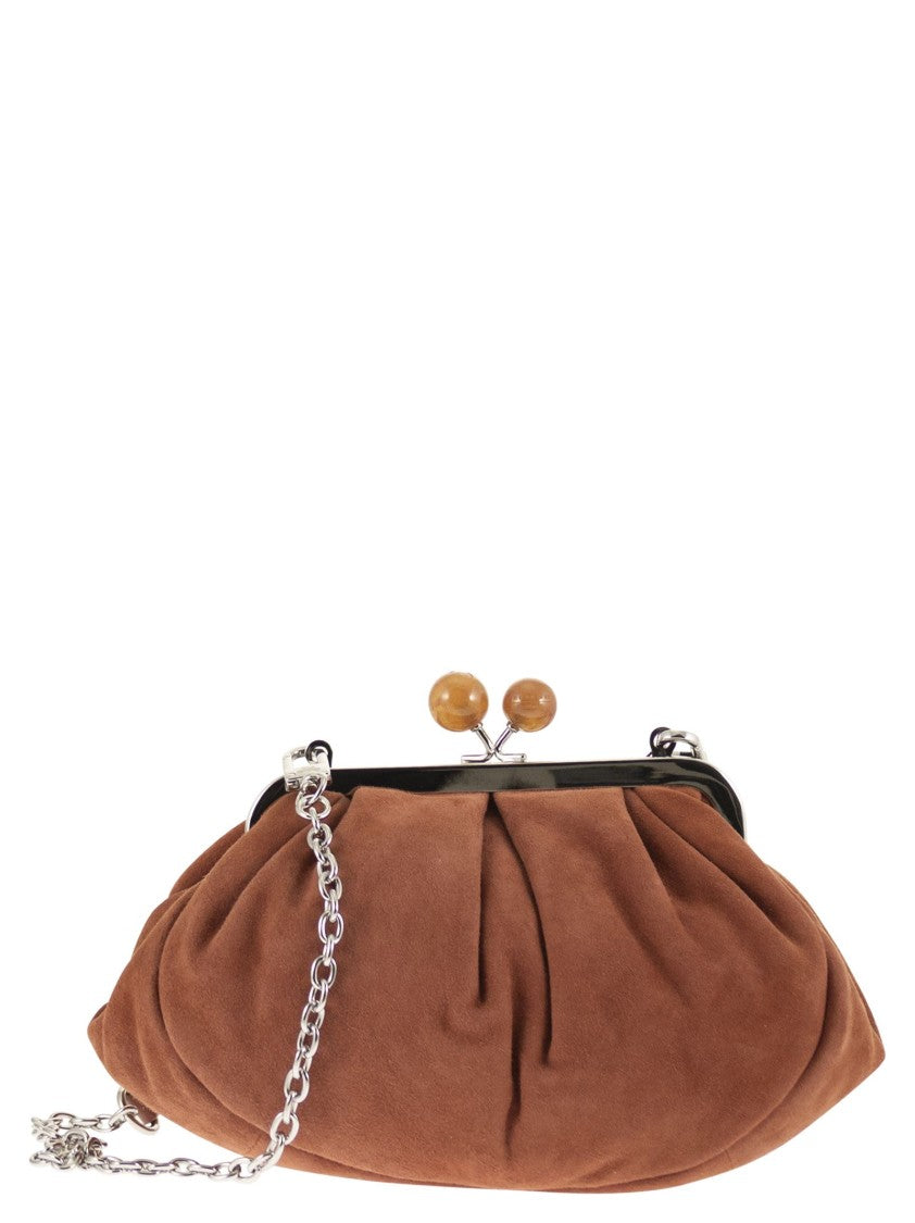 Max Mara Ruched Suede Clutch With Marbled Beads