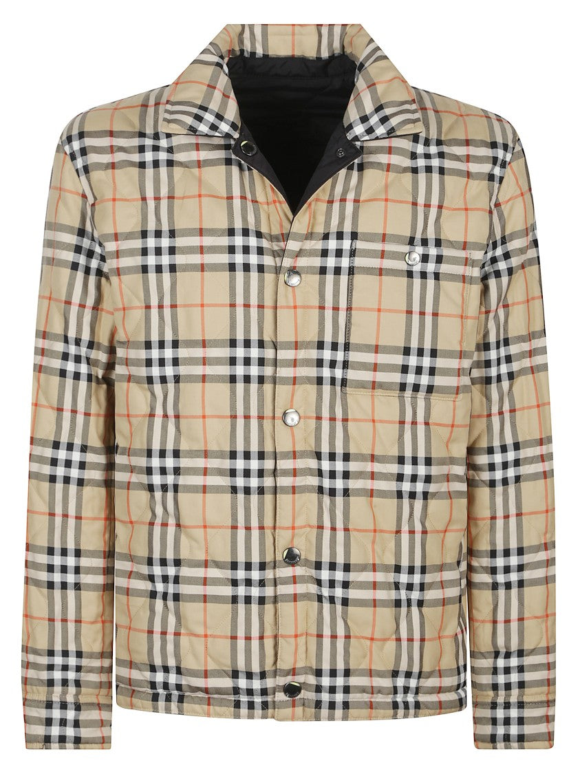Burberry Reversible Black And Beige Check Quilted Jacket