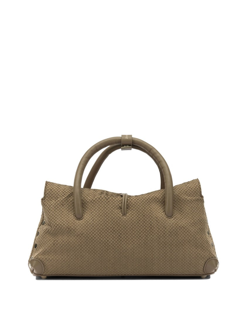 Zanellato Textured Suede Handbag With Metallic Clasp And Stud Detail