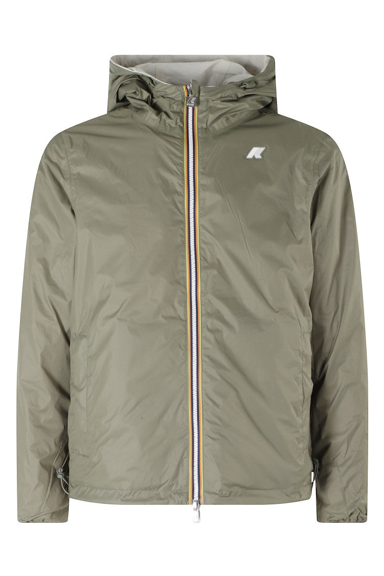 K-Way Beige Green Jake Reversible Hooded Nylon Jacket