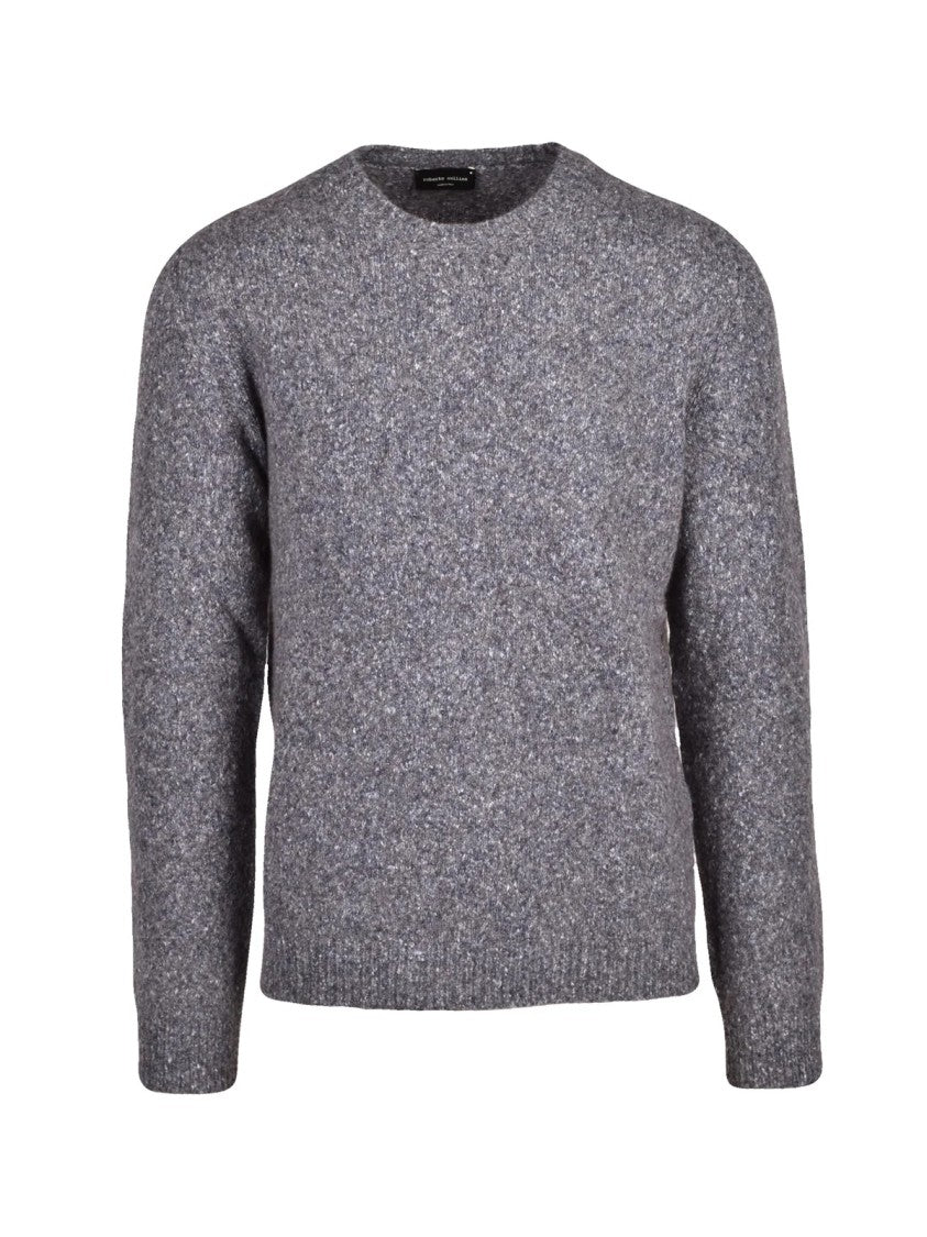 Roberto Collina Grey Textured Knit Cotton-Blend Crewneck Sweater