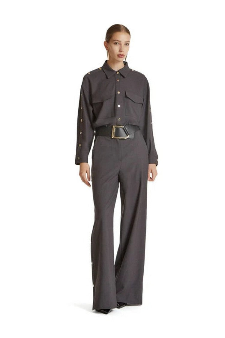 Simona Corsellini Grey Polyester-Viscose Blend Wide-Leg Cropped Trousers