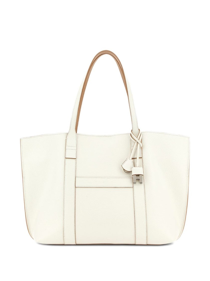 Hogan Beige Calf Leather Shopper Bag With Structured Silhouette