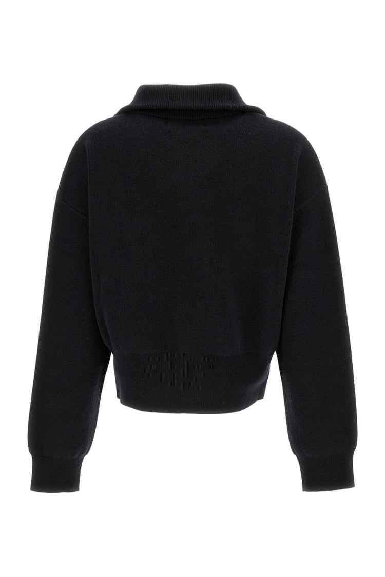 Extreme Cashmere High Collar Full-Zip Cardigan With Ribbed Trim