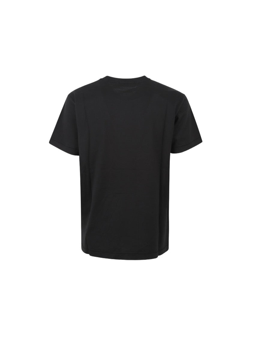 Stone Island Black Cotton T-Shirt With Iconic Logo Patch