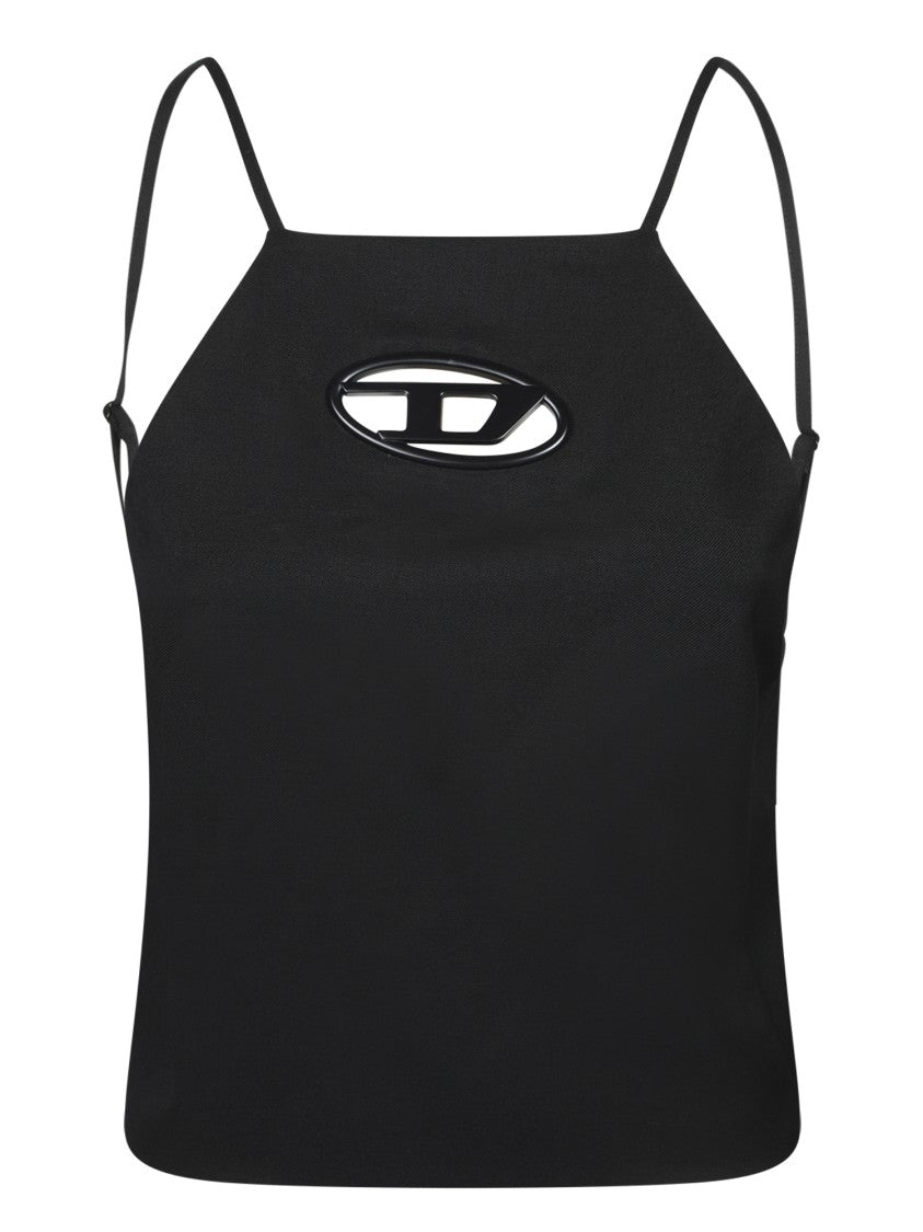 Diesel Sleeveless Black Top With Oval Cut-Out Design