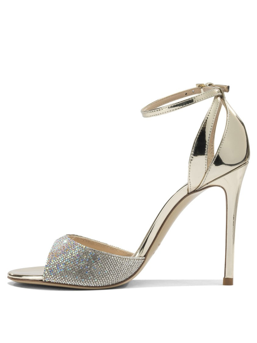 Ninalilou Gleaming Metallic Heeled Pumps With Rhinestone Strap