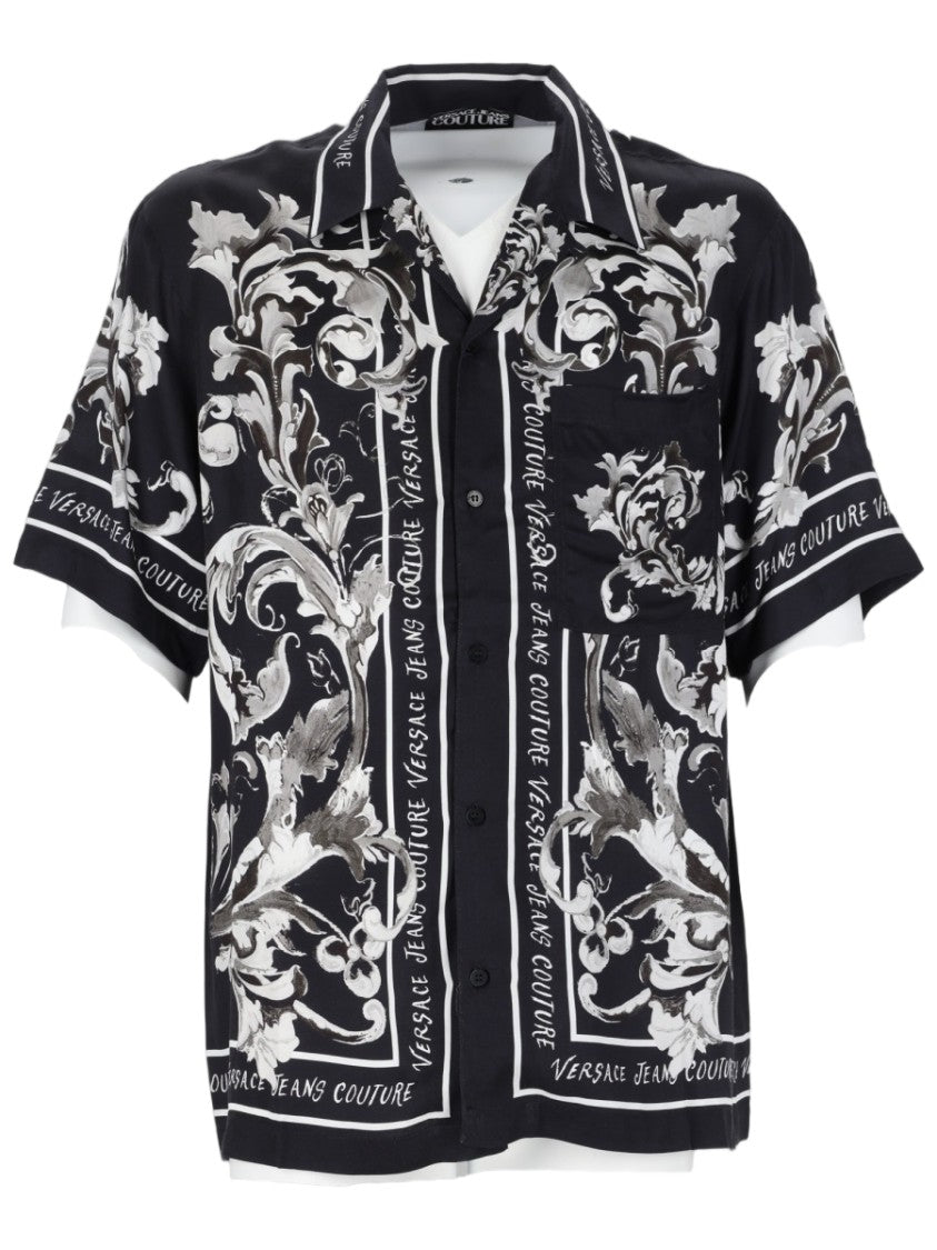 Versace Jeans Couture Short-Sleeve Black Shirt With Baroque Floral Print