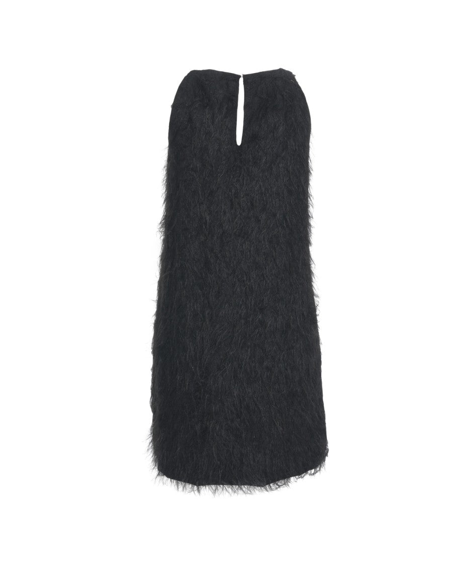 Ottod'ame Mini Dress With Faux Fur Texture And Keyhole Detail