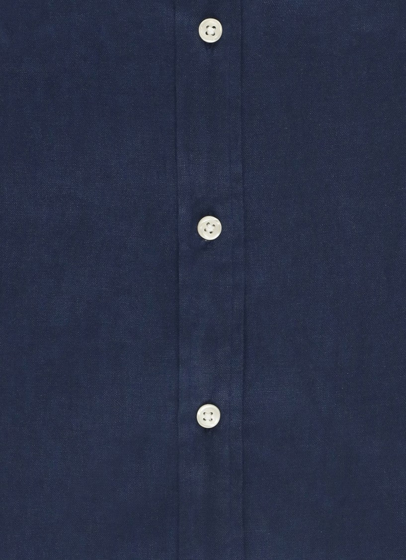 Polo Ralph Lauren Blue Slim-Fit Embroidered Linen Shirt