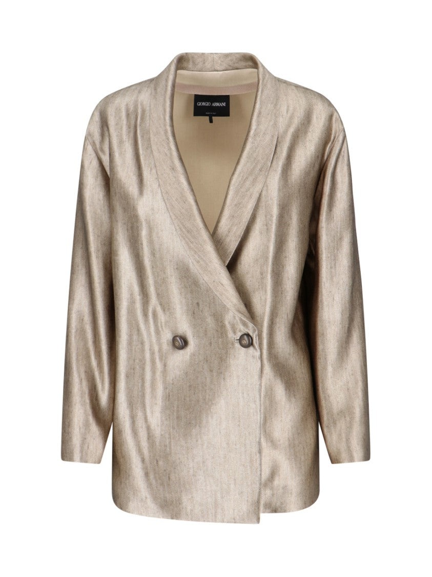 Giorgio Armani Double-Breasted Silk Blazer – Gold
