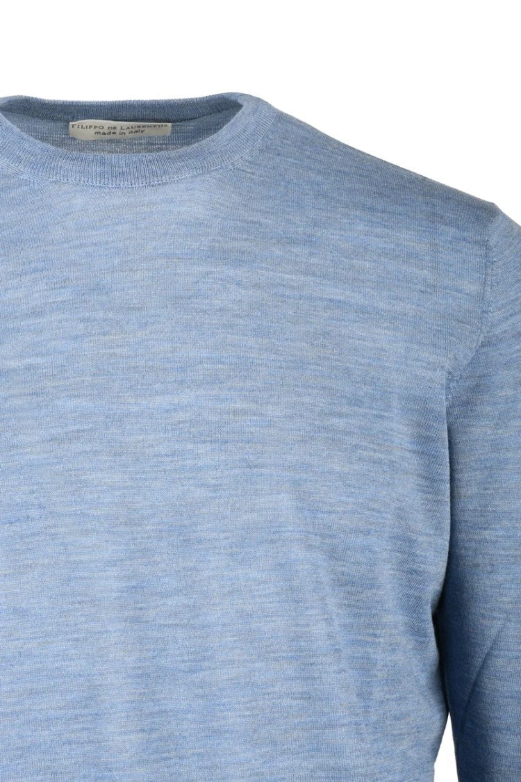 Filippo De Laurentiis Light Blue Merino Wool Men's Crewneck Pullover