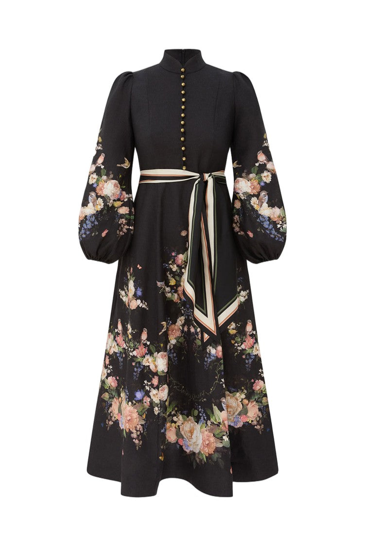 Zimmermann Linen Floral Placement Print Valiant Midi Dress