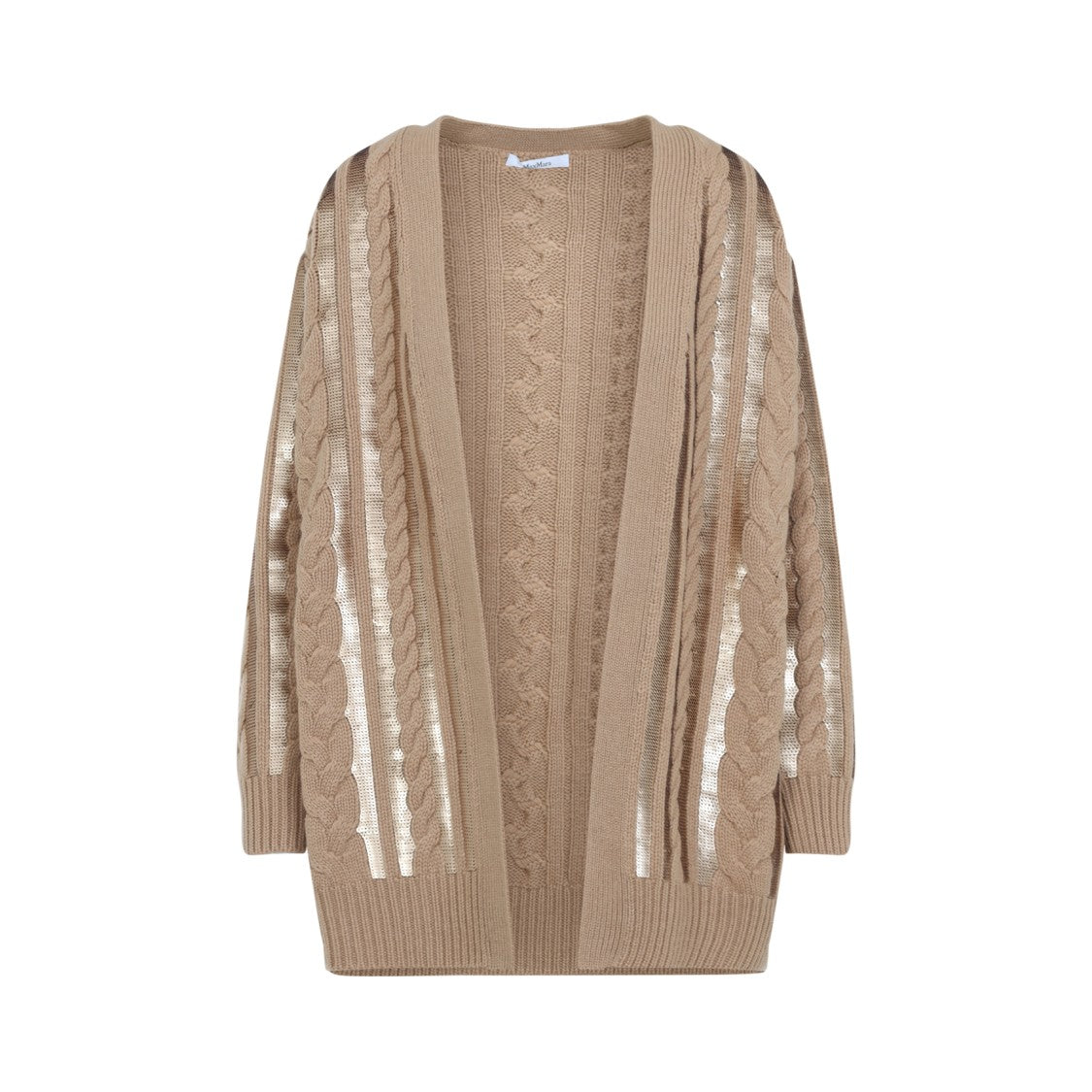 Max Mara Cable Knit Sweater With Sheer Panel Sleeves