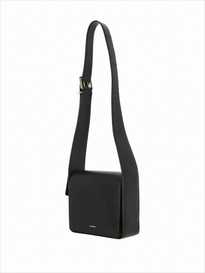 Jil Sander Structured Black Leather Crossbody Bag With Gold-Tone Accents