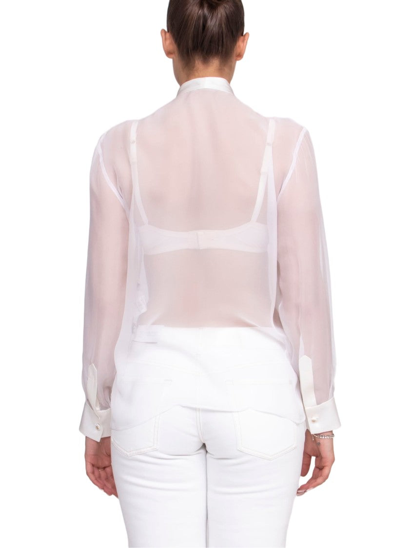 Dolce & Gabbana Translucent Bow-Tie Long-Sleeve Blouse