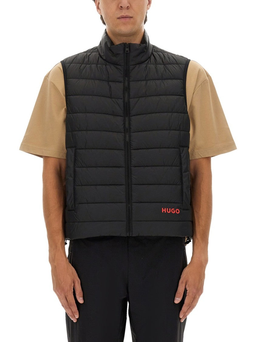 Hugo Quilted Black Vest With High Collar