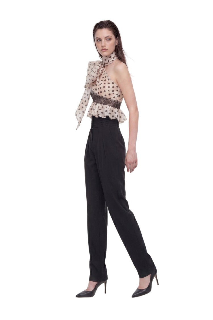 Saiid Kobeisy Crepe Fabric Straight-Leg Trousers With High-Rise Waist