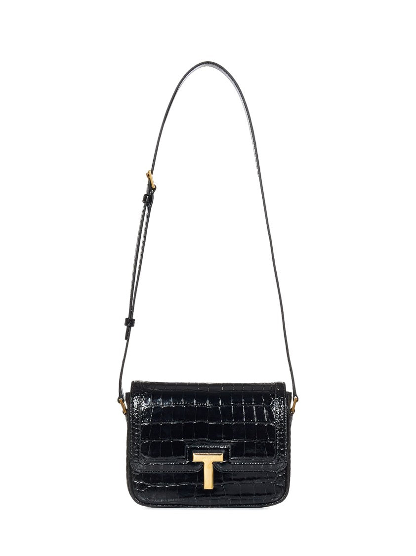 Tom Ford Black Crocodile-Print Leather  Small Shoulder Bag