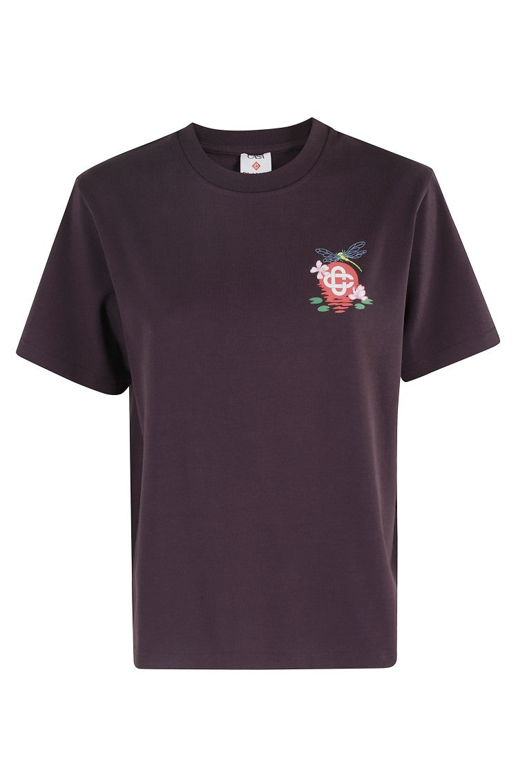 Casablanca Cropped Dragonfly Floral T-Shirt With Logo Detail