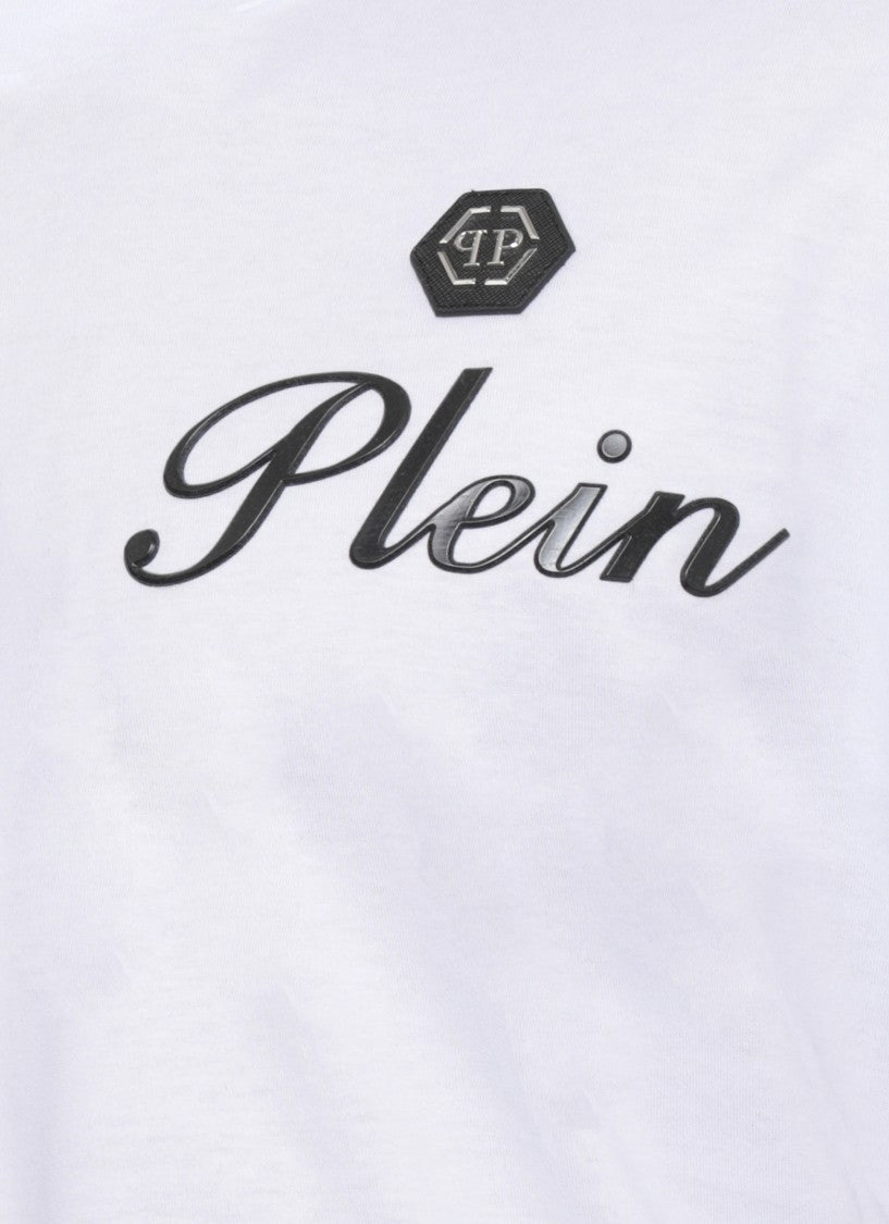 Philipp Plein White Front Logo Cotton T-Shirt
