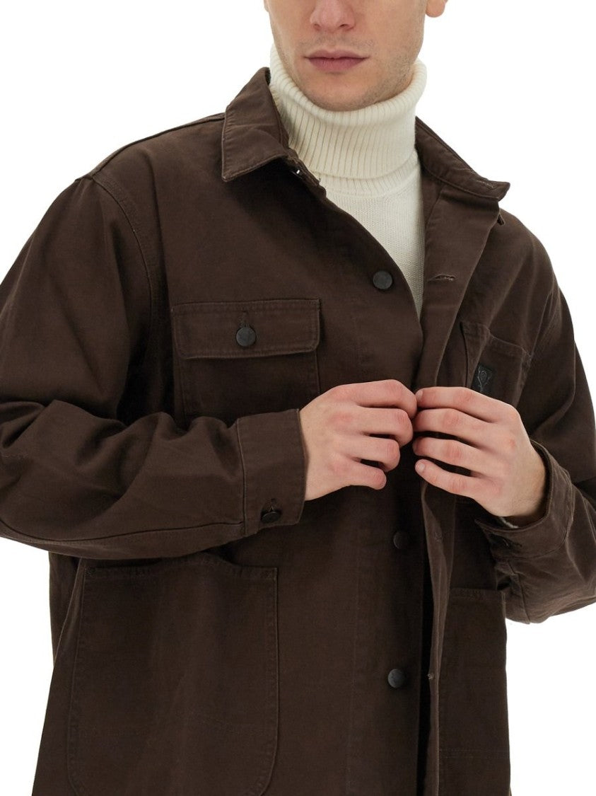 South2 West8 Brown Utility Jacket With Classic Collar And Structured Silhouette
