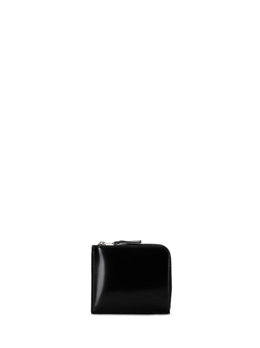Comme Des Garçons Minimalist Black Cowhide Wallet With Gold Zip Closure