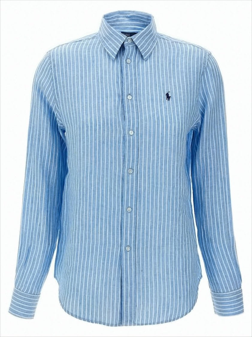 Polo Ralph Lauren Long-Sleeved Button-Up Linen Shirt With Vertical Stripes
