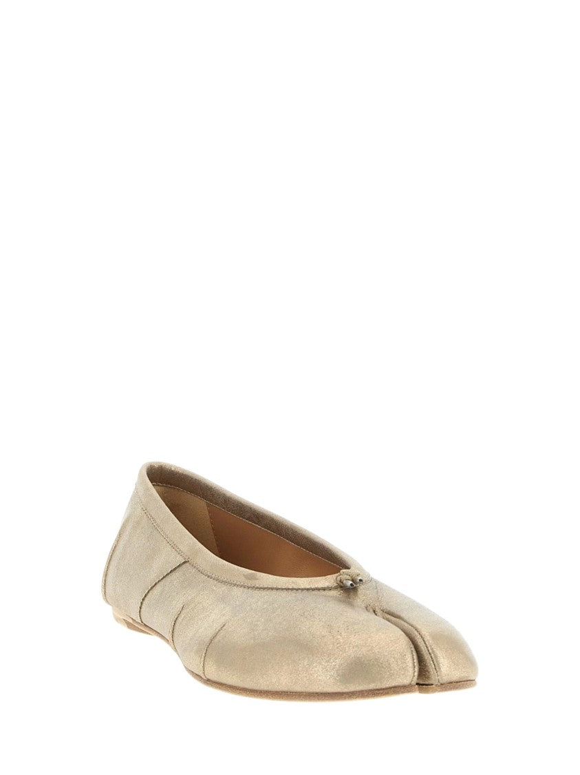 Maison Margiela Gold Leather Tabi Toe Ballerina Flats With Minimalistic Design