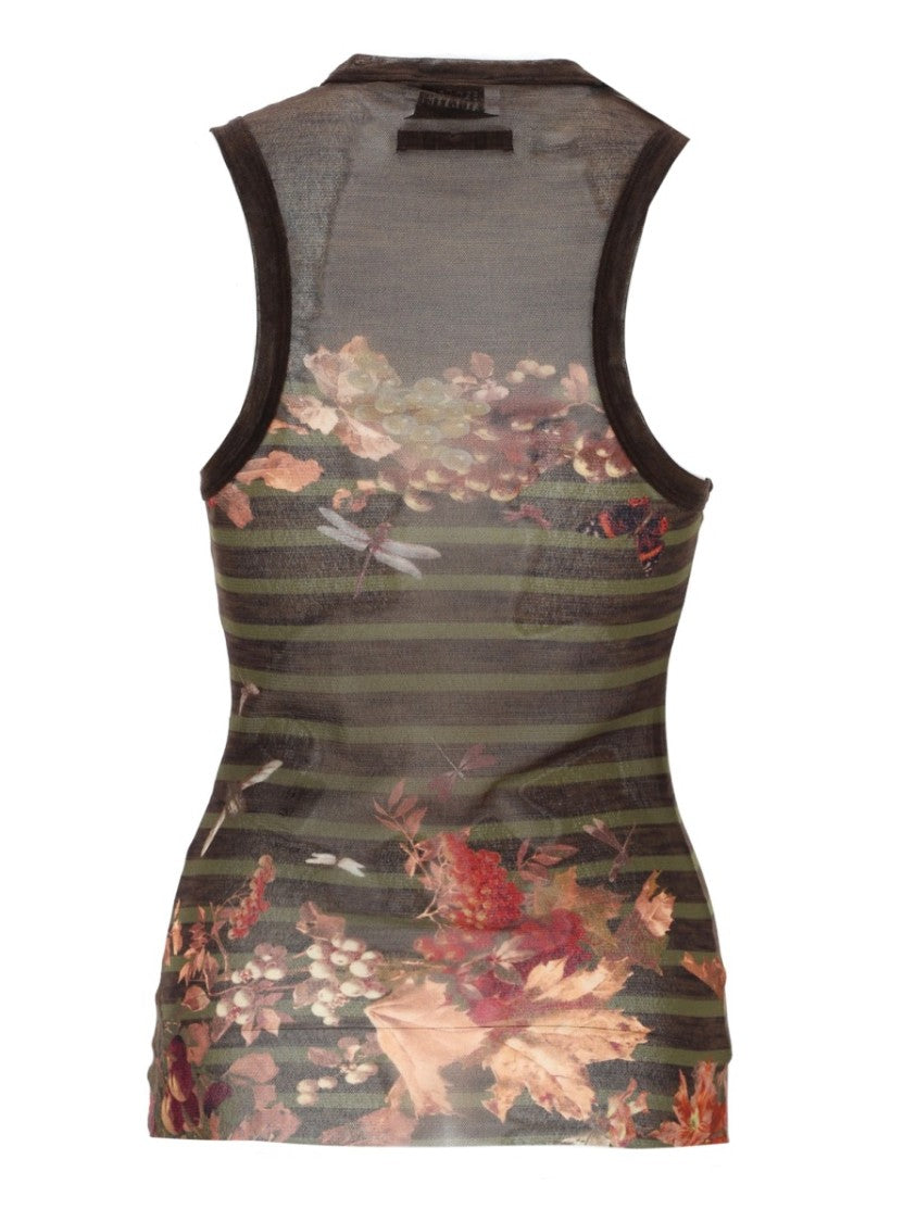 Jean Paul Gaultier Olive Mariniere Grape Semi-Sheer Striped Top