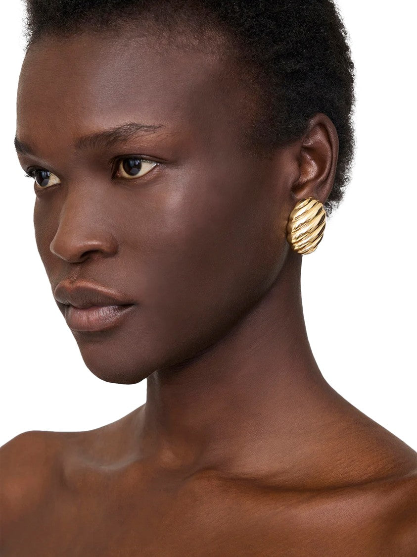 Anine Bing Ribbed Oval Earrings In 14K Gold Plated Brass