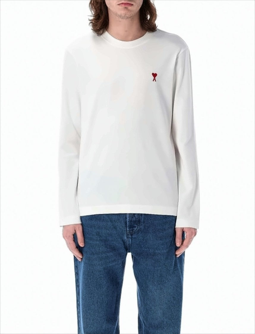 Ami Long-Sleeve Cotton T-Shirt With Embroidered Heart Detail