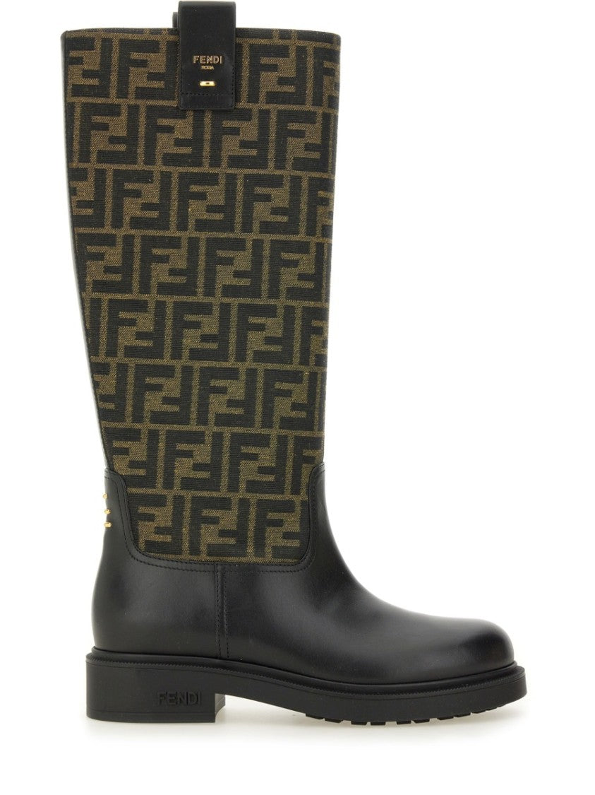 Fendi Tall Boots With Signature Monogram Pattern And Branded Detailing