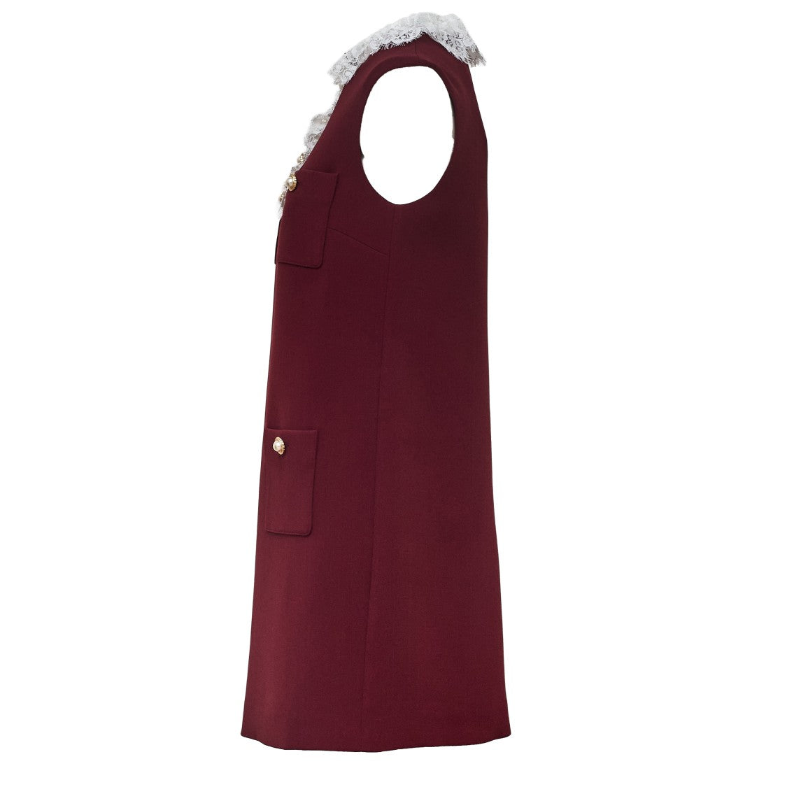 Self-Portrait Burgundy Crepe Mini Dress With Lace Ruffled Collar