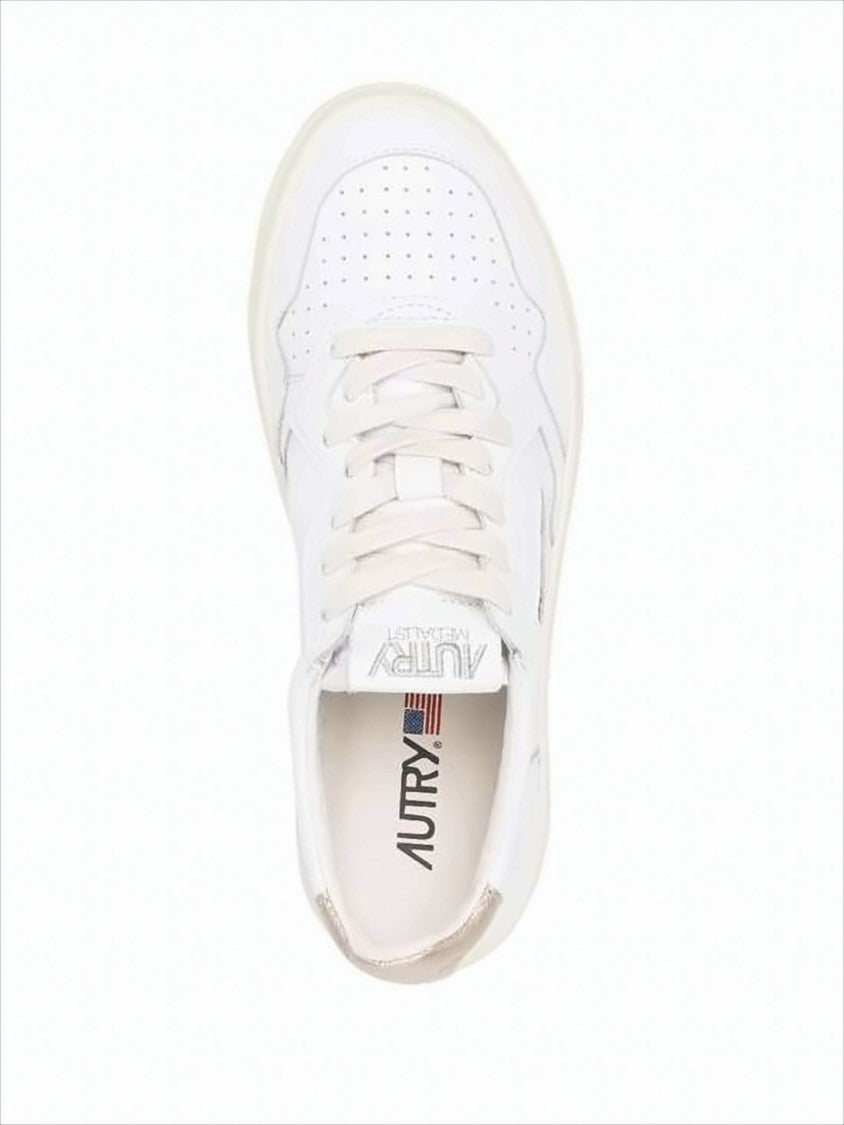 Autry Smooth White Leather Low-Top Sneakers With Metallic Accents