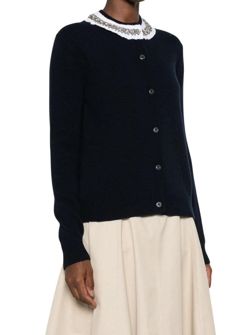 Prada Cropped Button-Up Embellished Collar Cardigan