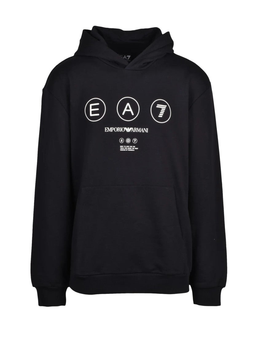 Ea7 Emporio Armani Black Graphic Print Cotton Hoodie