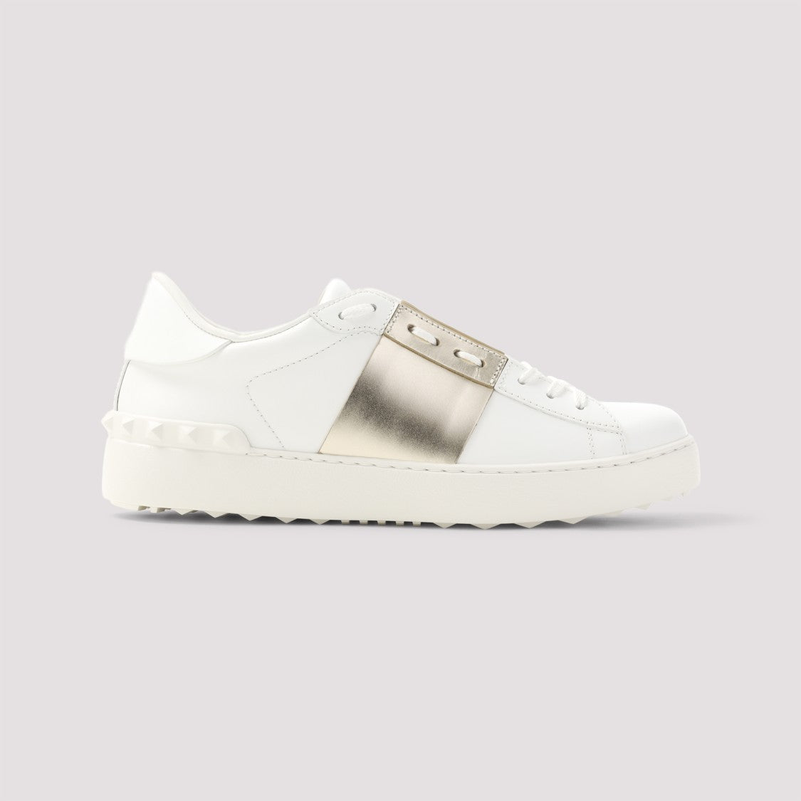 Valentino Garavani Pure White Calf Leather Sneakers With Platinum Detailing