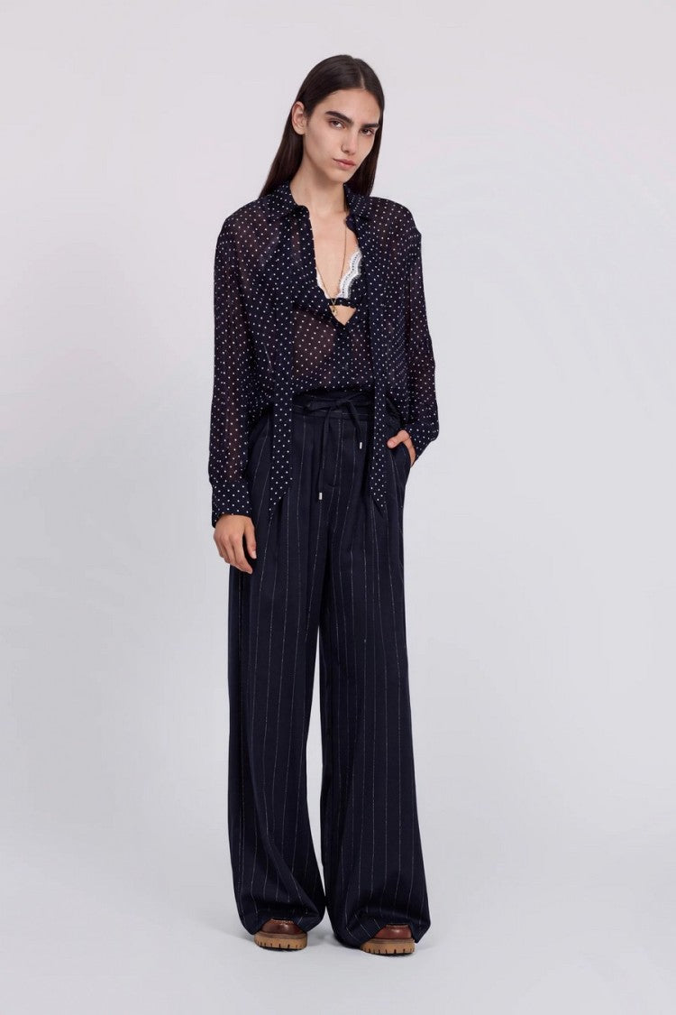 Ermanno Navy And White Polka-Dot Viscose Shirt