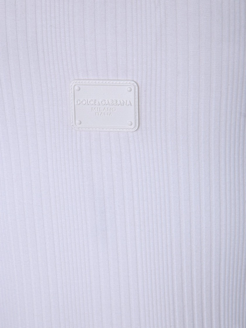 Dolce & Gabbana Classic Fit White Sweater With Logo Patch