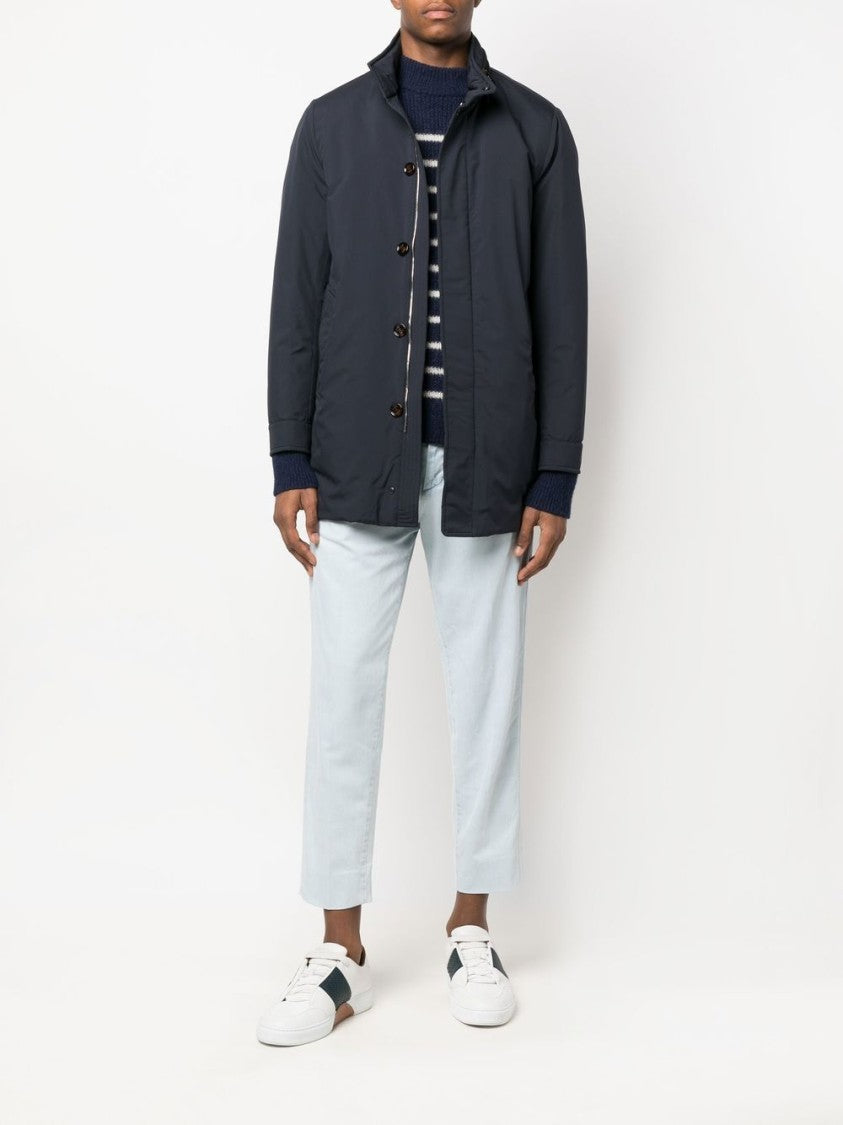 Moorer High Neck Navy Blue Virgin Wool Parka